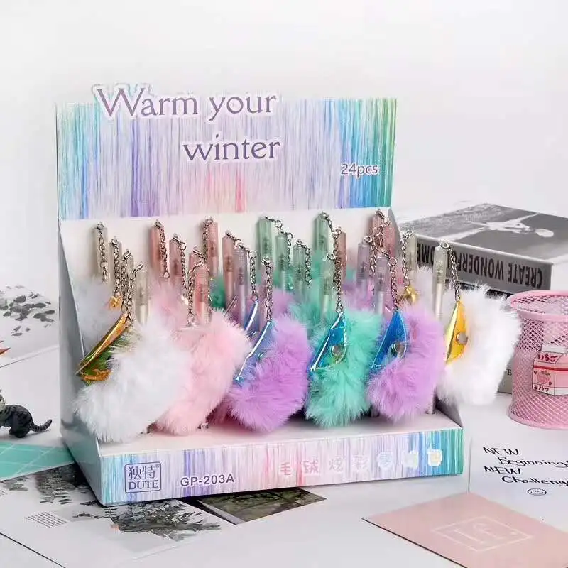 

24 шт. креативные Канцтовары студентческой ручки плюшевый Кошелек Лазерная гелевая ручка 0,5 mmFull игла с черными чернилами ручка школьные прин...