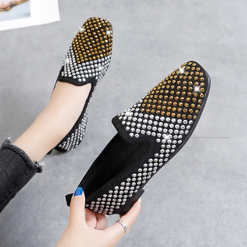 Comfortable Women Flat Shoes Crystals Embellished PU Slip-on Ladies Lazy Loafers 2019 Autumn New Style Casual | Обувь