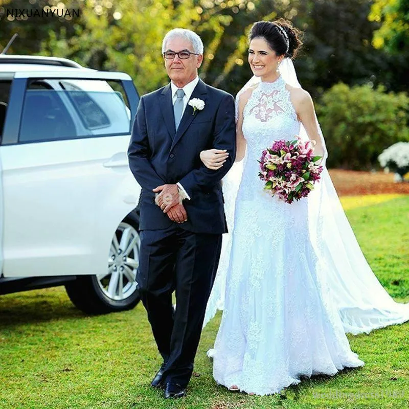 Красивый Открытый страна &quotРусалка&quot белого цвета с высоким воротом Свадебные