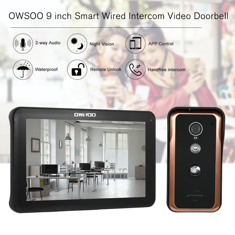 OWSOO 9 ''проводной wifi видео телефон двери дверной звонок Домофон 1000TVL IR-CUT камера Поддержка ночного видения телефон приложение удаленный домофон