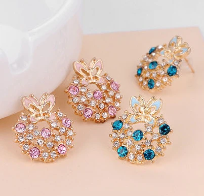 Корейский Изысканный 2 Цвета Яркой глазурью мода Brincos Cystal бабочка аксессуары