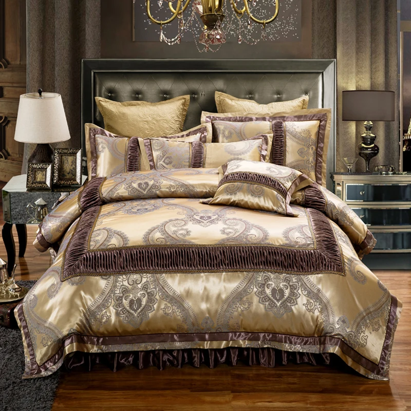 Роскошный жаккардовый хлопковый Золотой набор пододеяльников для королевского