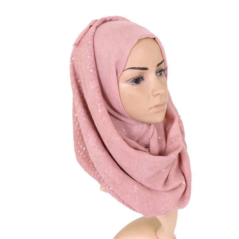 1pc Plain Color Women Scarves Muslim Hijabs Headscarf Glitter Sequins Stripe Islamic Turban Long Shawl Wraps 190x90cm | Тематическая