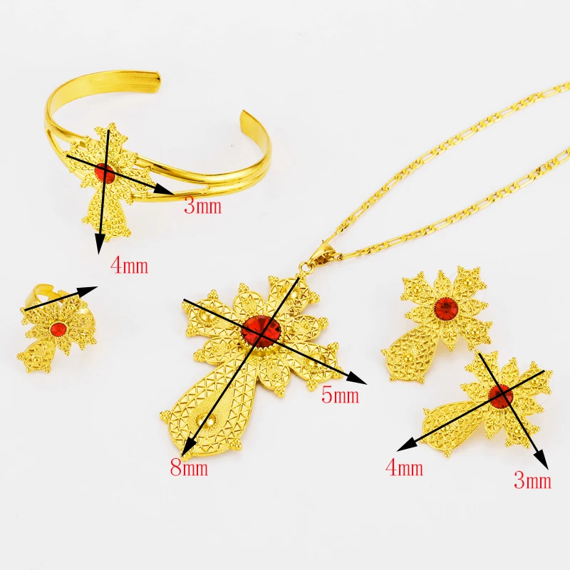 Эфиопский крест кулон Дубай набор украшений для женщин Золотой Цвет