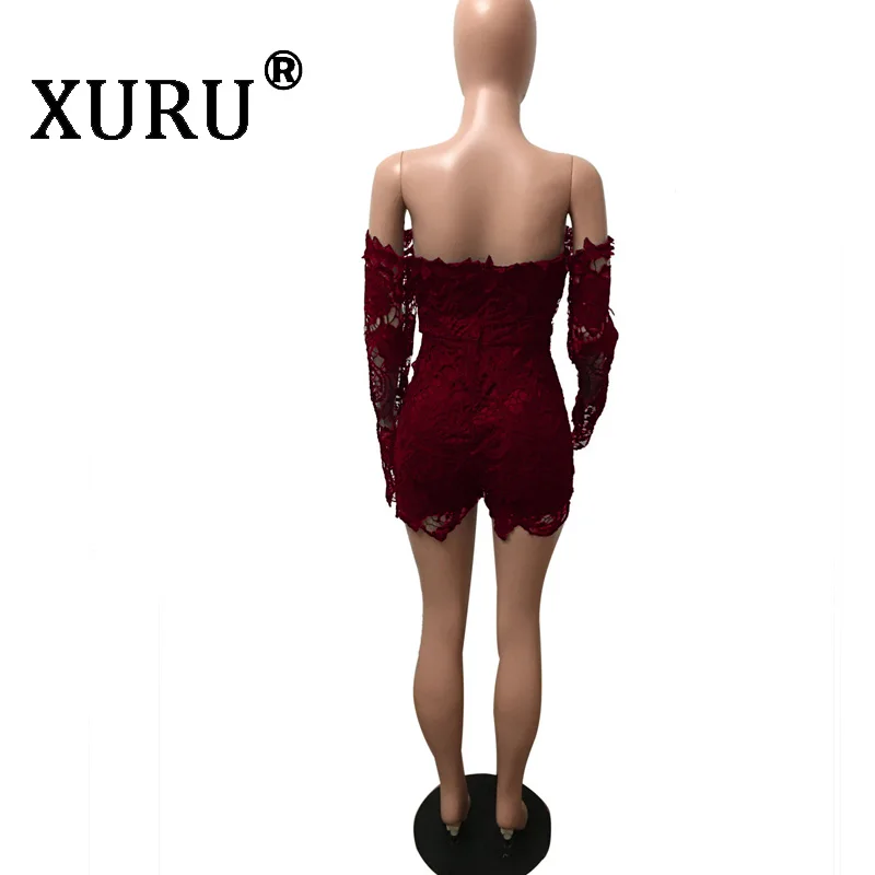 

XURU New Women's Sexy Slim Jumpsuit Lace White Black Burgundy Jumpsuit Club Party Jumpsuit