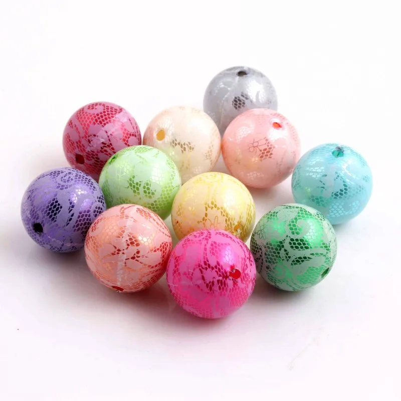 OYKZA 20mm Chunky Acrylic Imitation Pearl Print Lace Beads for Girls Beaded Necklace Jewelry 100pcs a lot | Украшения и