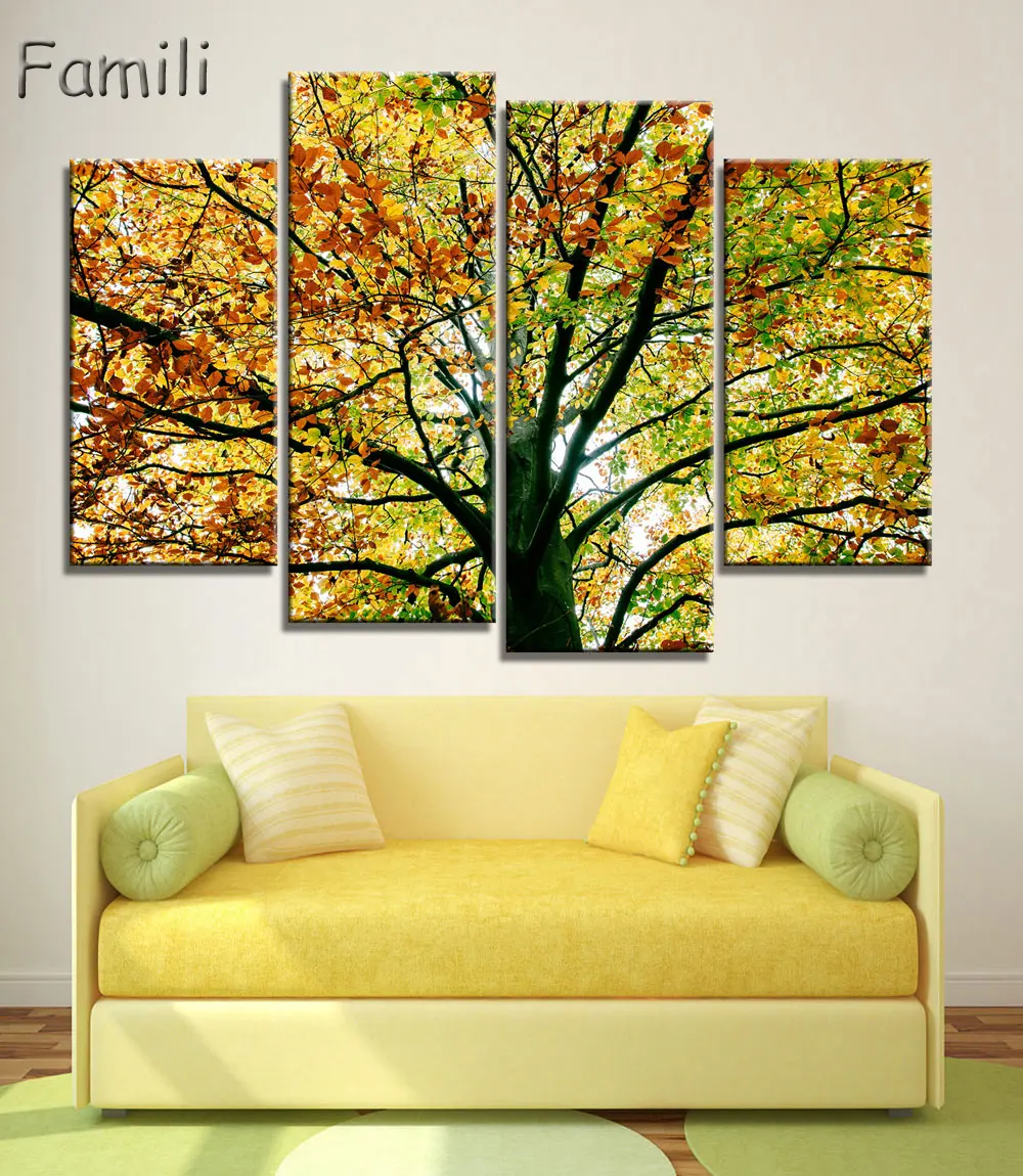 Осенний кленовый лист холст картина на стену картины для гостиной без рамки 4 шт.
