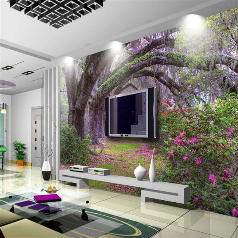 Обои на заказ красивые обои в свежем лесу маленькой улице ТВ фон для гостиной