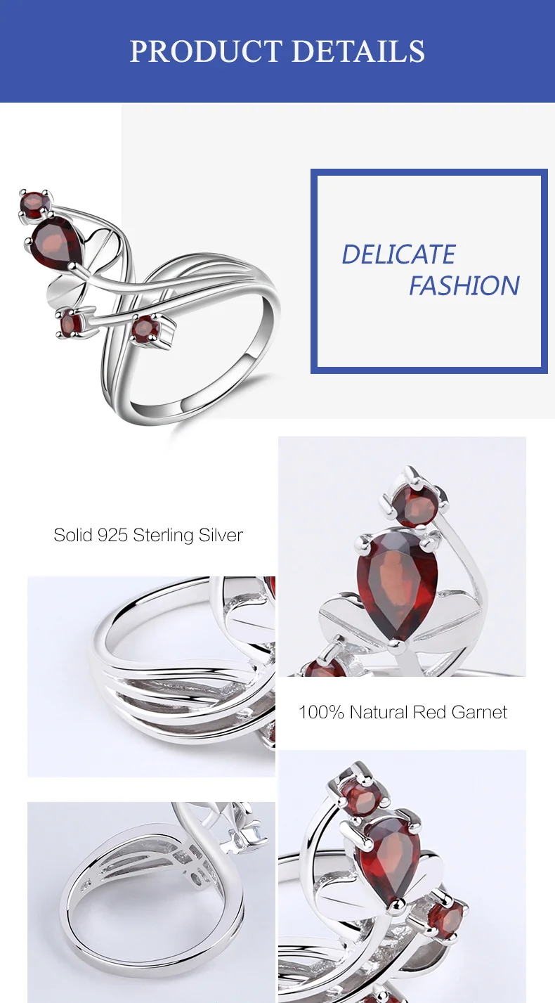 Gem's Ballet 1.3Ct натуральный красный гранат драгоценный камень кольцо Твердые 925 пробы Серебряный цветок кольцо для женщин Свадебные ювелирные изделия
