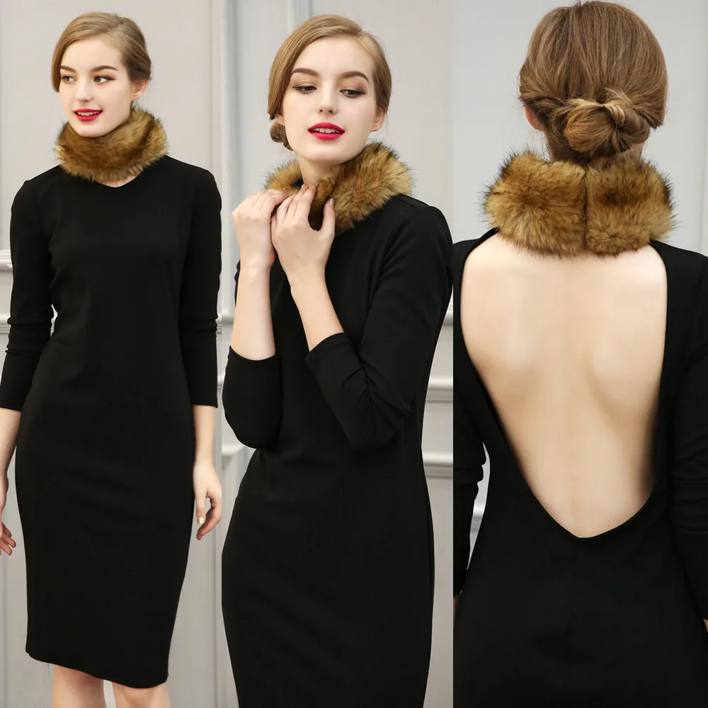 2017 женские Модные зима теплая искусственного лиса меховой воротник шарф леди HASP