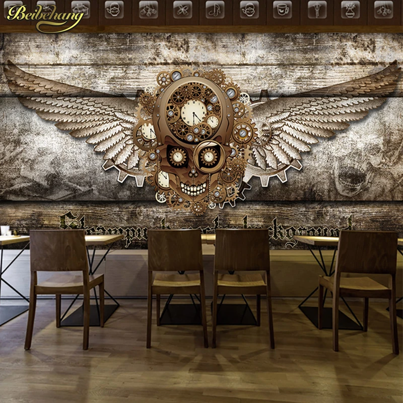 beibehang 3D Large Stereo Retro Wooden Glove Wings Theme Fresco Cafe Bedroom Bar Background Wallpaper papel de parede | Обустройство