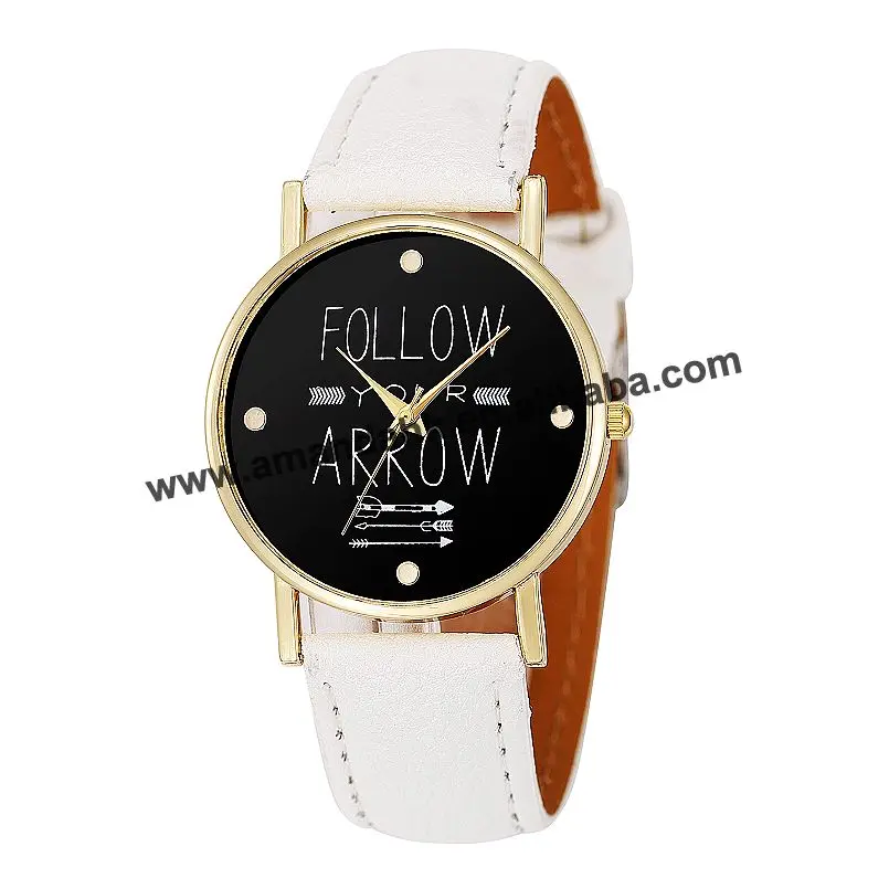 

Wholesale Fashion Follow Your Arrow Quartz Watch Women Men Leather Black Face Dress Wristwatches Hot Lady Dress Watches