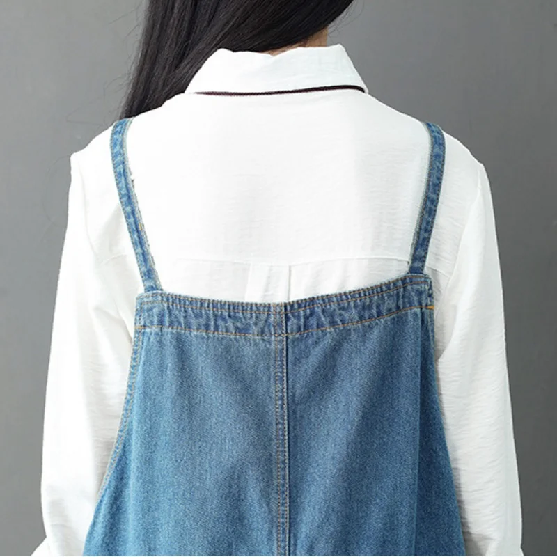 YDHR New Casual Denim Full Length Jumpsuits 2019 Summer Loose Patchwork Vintage Print 2 Colors Women y94 | Женская одежда