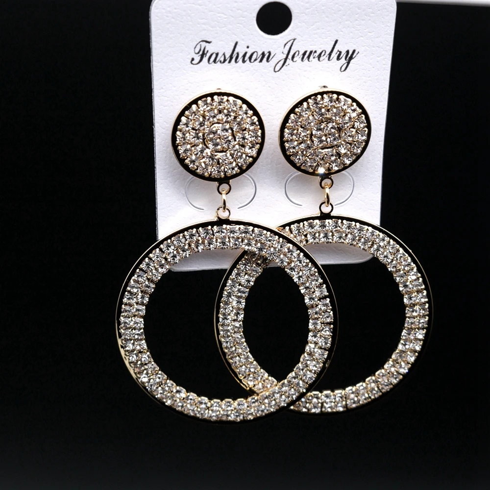 2019 Korean Trendy Long Big Circle Crystal Dangle Earrings Hanging Star Moon Women Wedding Party Fashion Jewelry orecchini |