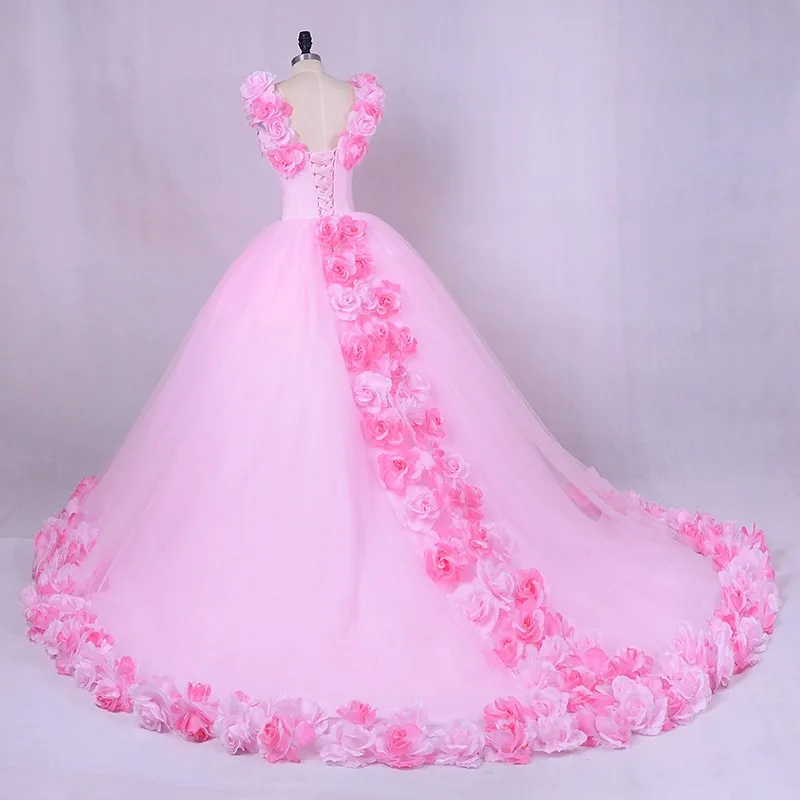 Gothic Pink Wedding Gowns 2018 LORIE Vestidos de noiva 3D Flowers Romantic Bridal Dresses Off Shoulder Plus Size Custom Made | Свадьбы и