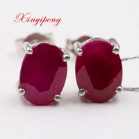 xin yi peng 18 k white gold inlaid natural ruby stud earrings women earrings classic generous