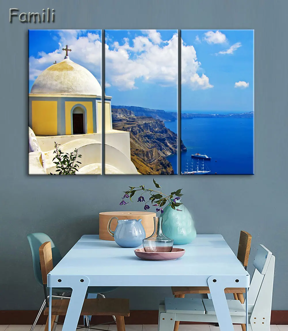 3 шт. венецианская пейзажная живопись остров Санторини масляная краска без рамки