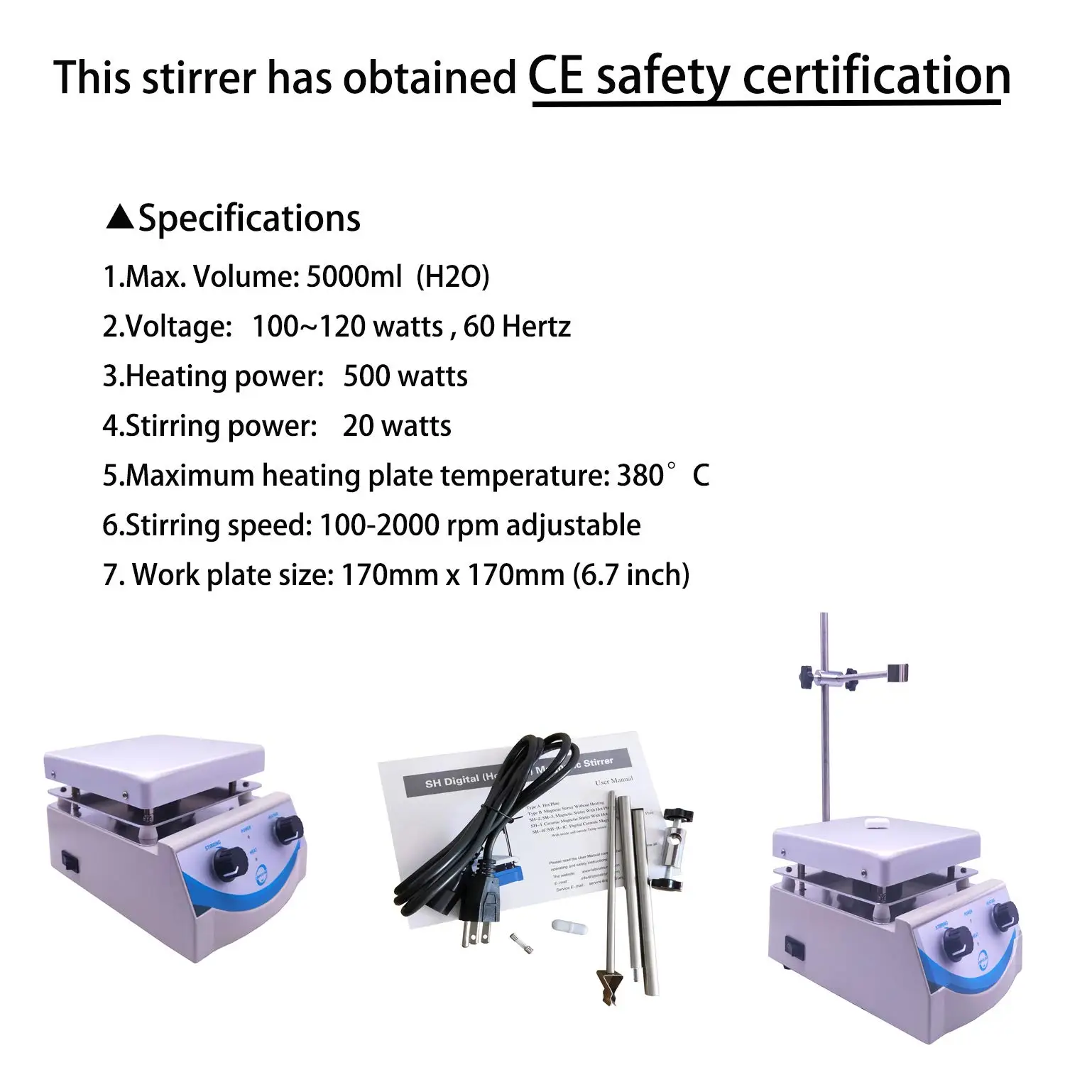 SH-3 Laboratory Hot Plate Magnetic Stirrer 5000ml Volume with Dual Control and 1 Inch Stir Bar 110V / 220V New Style | Канцтовары для