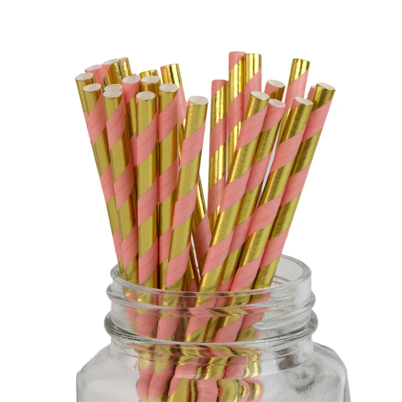 gold pink striped 50-1000 шт металлическая Золотая фольга, бумажные соломинки для питья, вечерние соломинки из фольги, соломинки для питья, для свадьбы, дня рождения, вечеринки - Цвет: gold pink striped