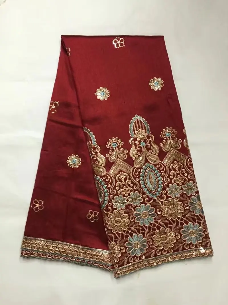 Latest African George Lace Fabric With Sequins wine Nigerian Georges Fabrics For Wedding Dress b8-12-1 | Дом и сад