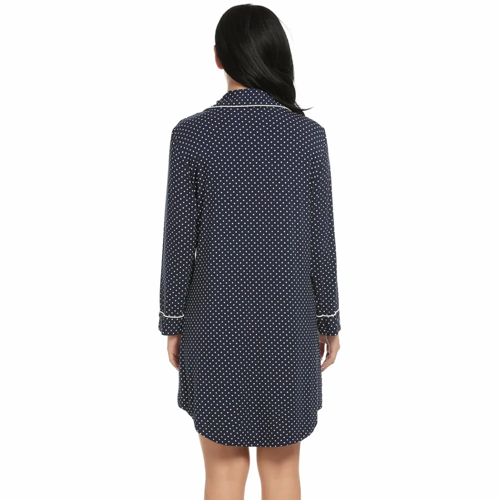 Ekouaer Women Sleepshirt Sexy Nightgowns Turn Down Collar Long Sleeve Polka Dot Solid Lounge Sleep Shirt Sleepwear | Женская одежда