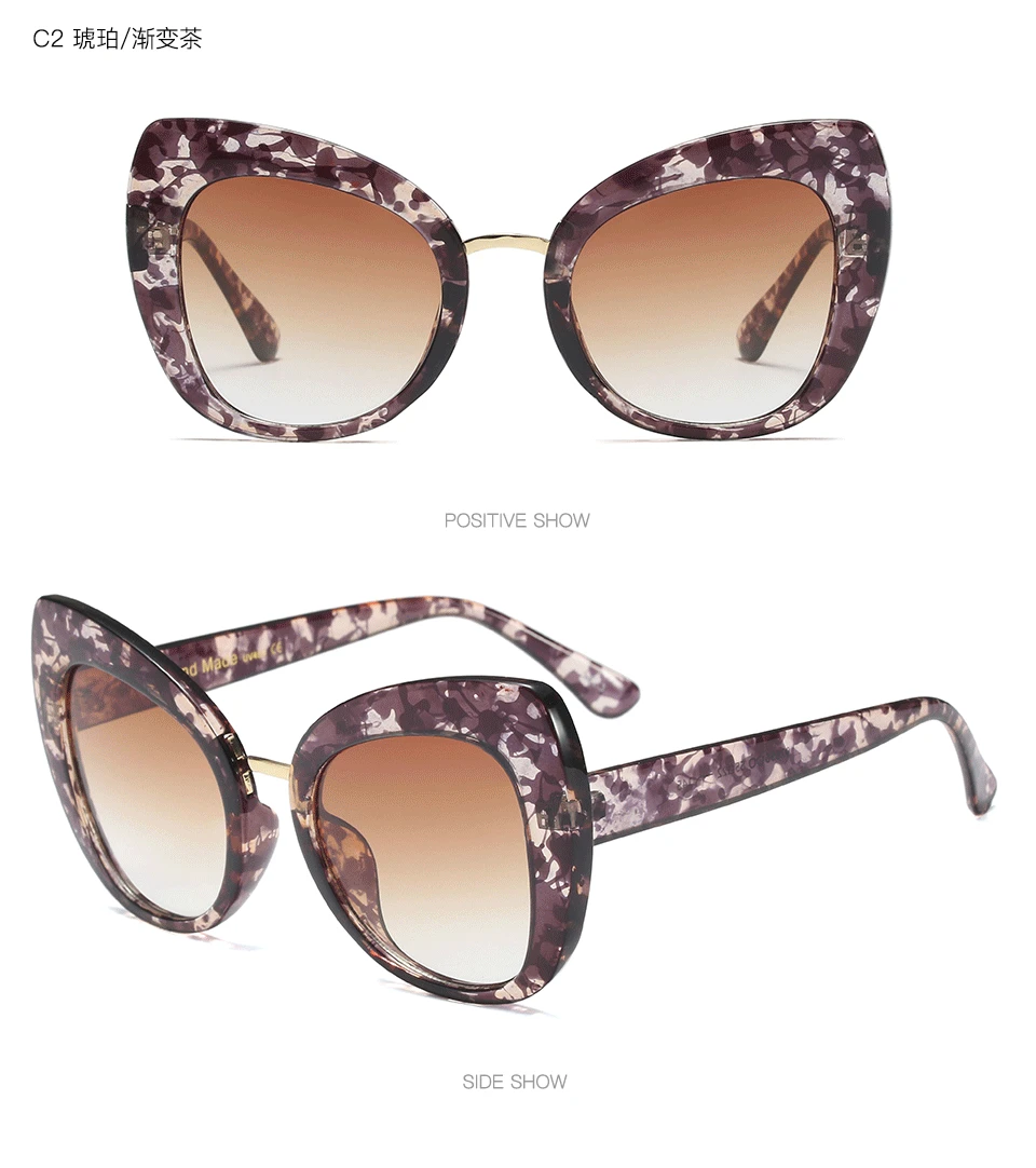 

Love Cat Vintage Eye Sunglasses Women 2018 Luxury Sunglasses Oversized Fashion Brand Design Shades for Women Sun Glasses