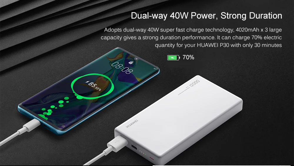 HUAWEI 40W power Bank двухстороннее супер быстрое зарядное устройство для мобильного телефона для смартфона ноутбука