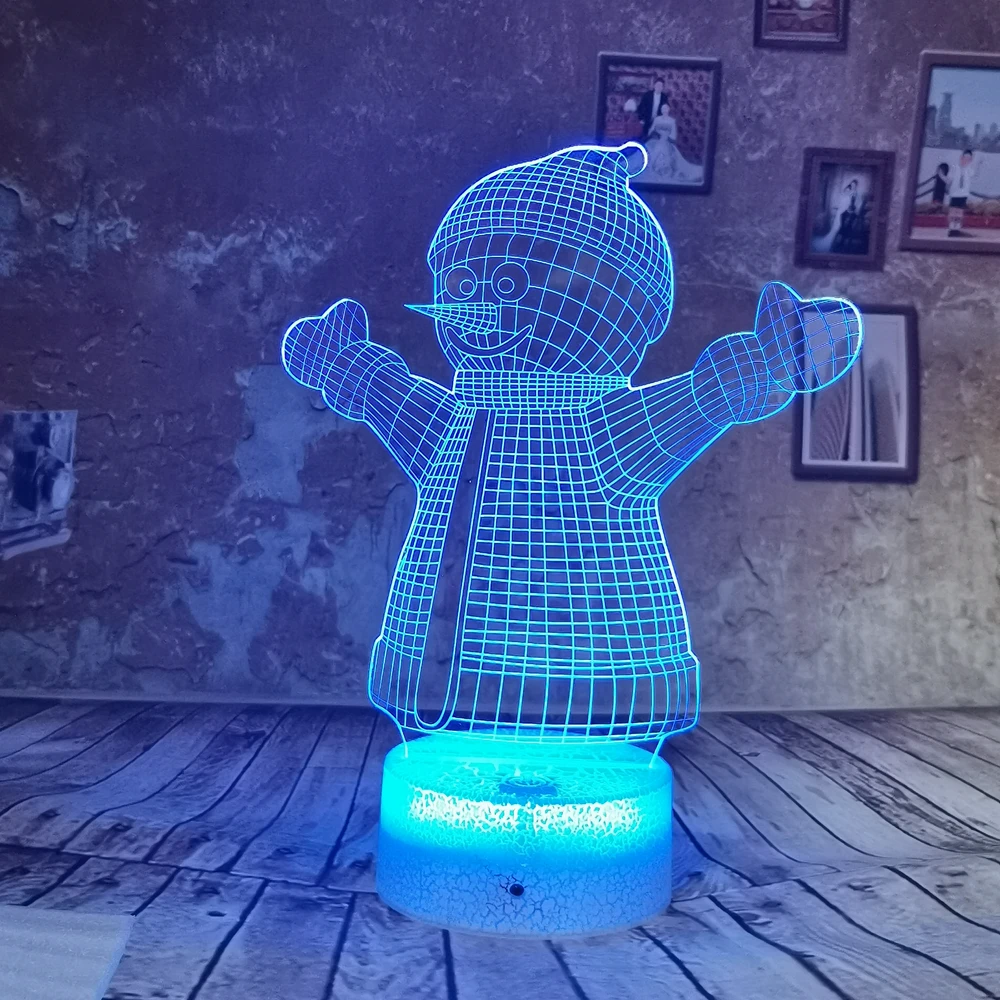 Прямая поставка милый снеговик LED 7 цветов 3D ночник RGB USB Иллюзия градиент игрушка