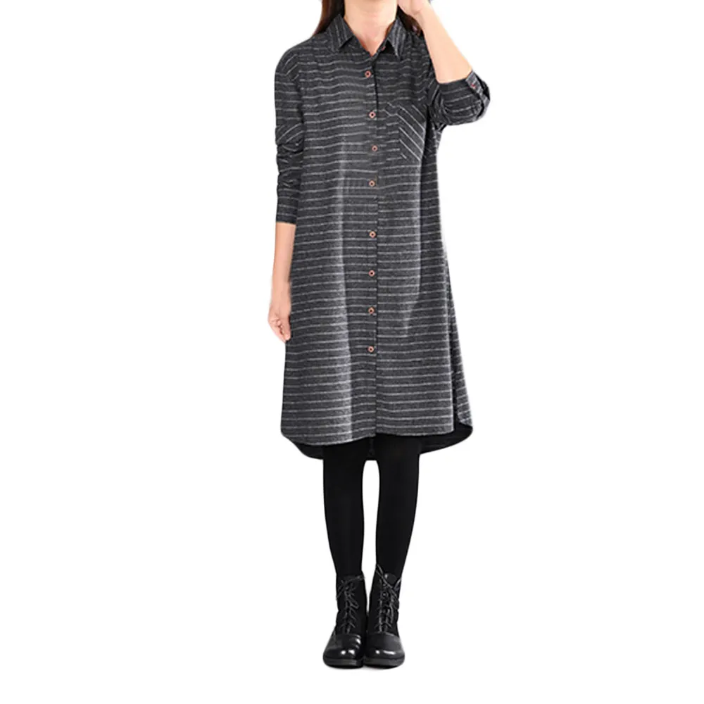 Women Stripe Cotton And Linen Long Sleeves Loose Section Dress 2018 women's summer clothes vestido verano | Женская одежда