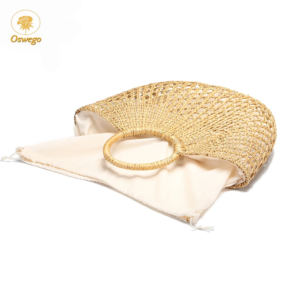 Oswego Straw Handbag High Quality Hand Made Rattan Beach Bag Tote Bucket 2019 New Summer Bags With Ribbon Women | Багаж и сумки