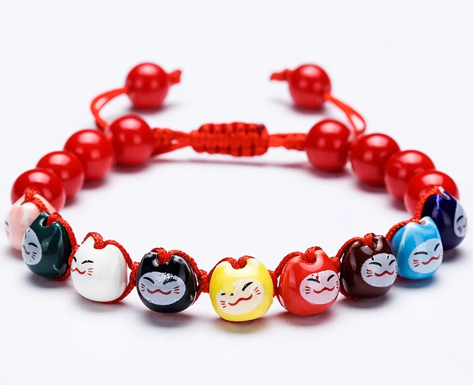 JINSE японский 9 Кот прекрасный керамический Счастливый Кот Maneki Neko браслет Удачи Браслет Шарм ювелирные изделия ZCM001