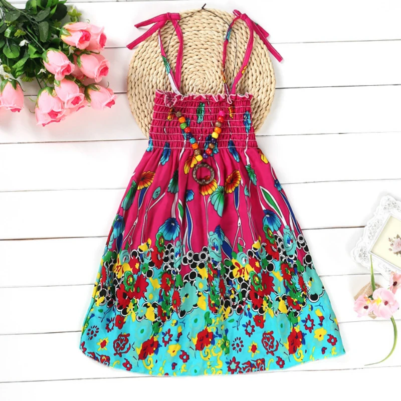 Богемное платье для девочек пляжное с ожерельем из бусин Открытое без рукавов