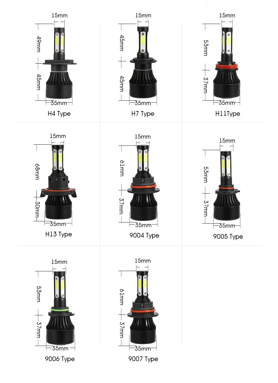 AUXMART H4 H11 9005 9006 H13 9004 9007 9012 5202 COB светодиодный автомобилей головной светильник лампы 100 Вт 10000lm 6500 к авто фары автомобиля светильник лампочка