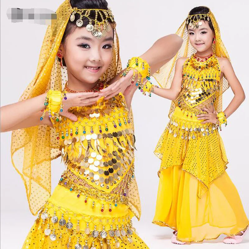 4 предмета (топ + штаны пояс Ручная цепочка) детские костюмы для танца живота