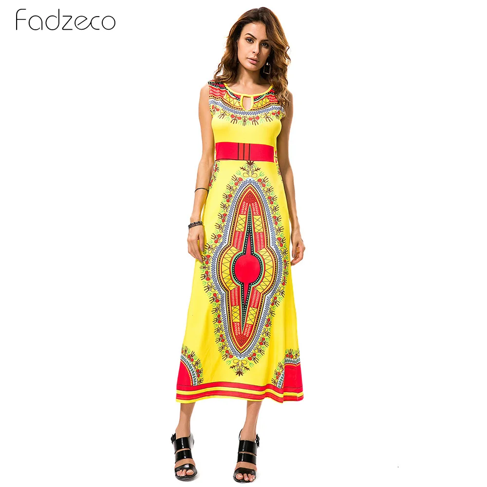 Fadzeco платье в африканском стиле для женщин с широким плечевым ремнем без рукавов