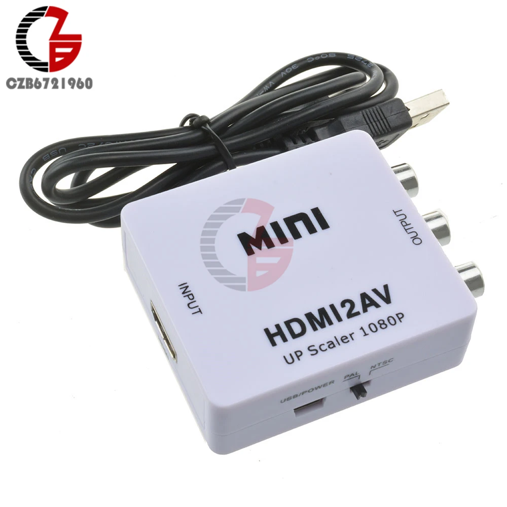 

to AV Scaler Adapter HD Video Converter Box to RCA AV/CVSB L/R Video 1080P 2AV Support NTSC PAL