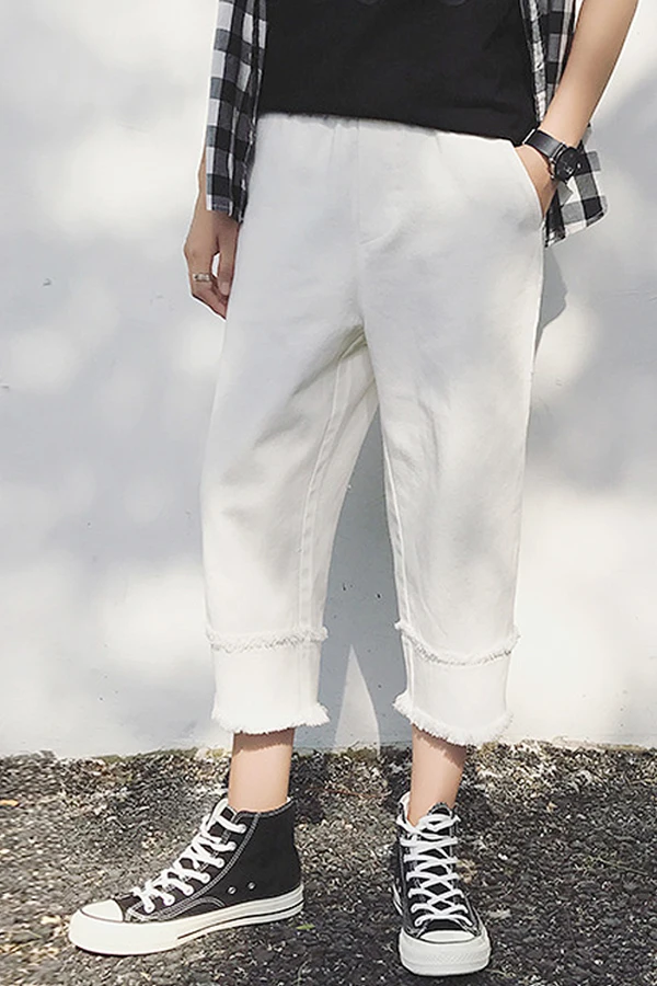 

Summer faux two piece trousers male thin all-match loose capris wide leg pants