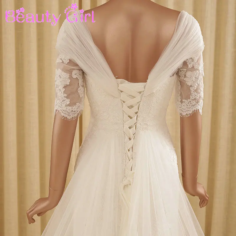 Real Photos Half Sleeve Lace Mermaid Wedding Dresses V Neck Court Train Bridal Gowns Up Back robe de mariee | Свадьбы и торжества