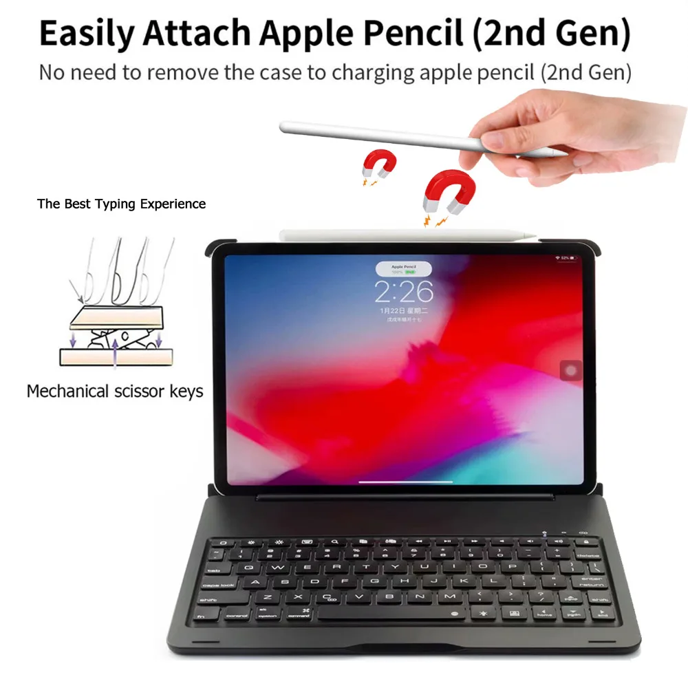 Чехол с беспроводной клавиатурой и подсветкой для iPad Pro 11 2018 7 цветов|Чехлы