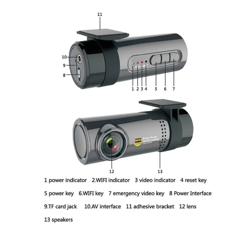 1080P HD Car DVR 330-degrees Rotation WIFI Connection Automobile Data Recorder | Электроника