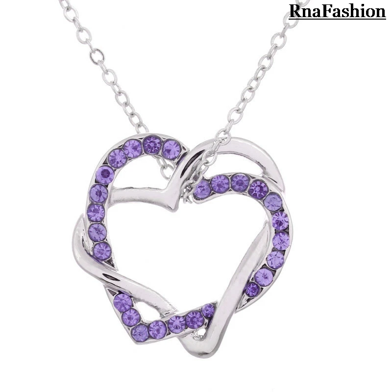 Женское Ожерелье с двойным сердцем ожерелье кулоном из австрийского хрусталя