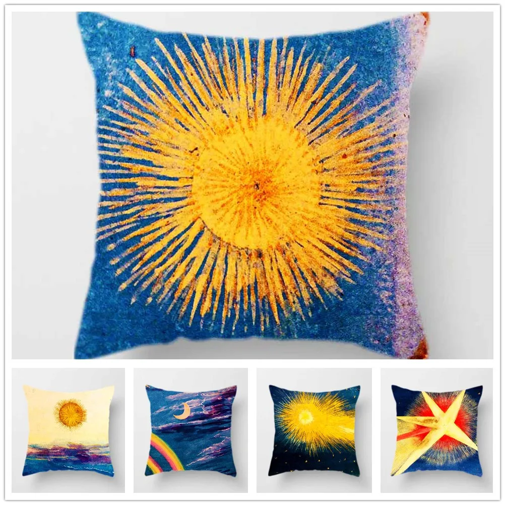 Чехол для подушки в стиле ретро с Луной и звездами солнцем из полиэстера