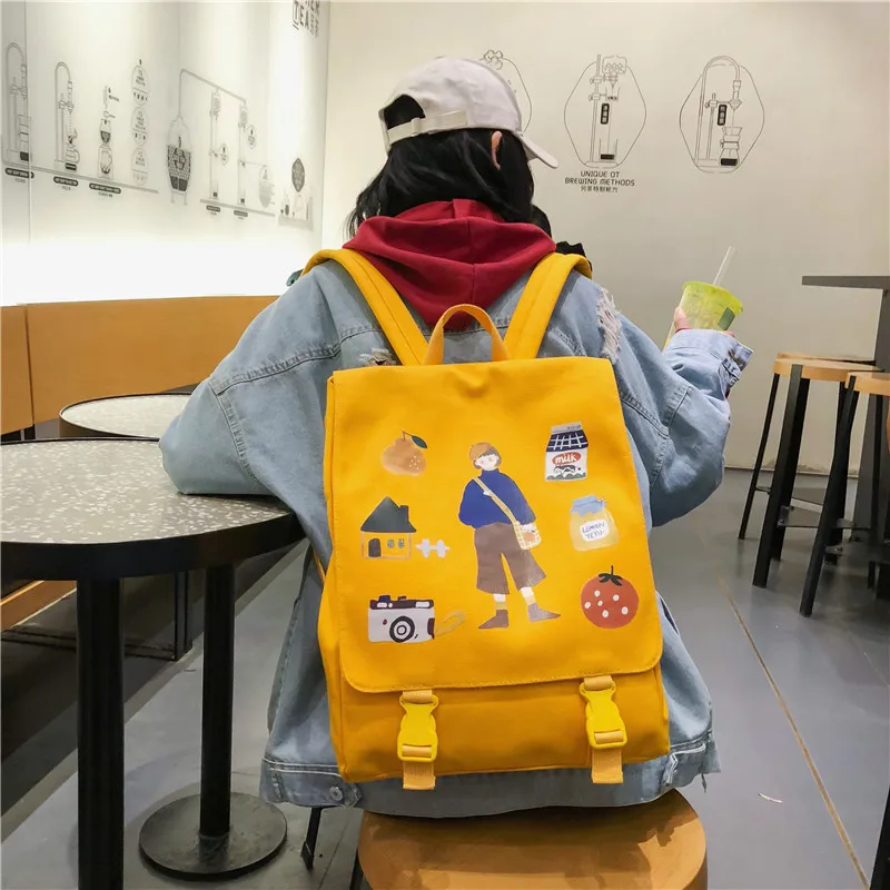 Женский холщовый школьный рюкзак для подростков Mochilas Bookbag модный школьный рюкзак для девочек черная школьная сумка