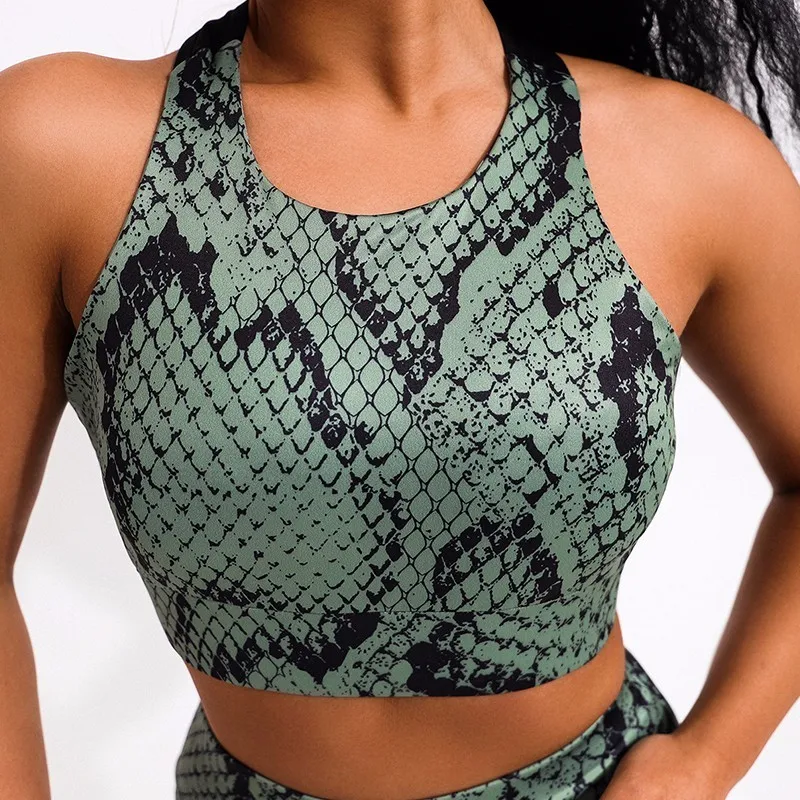 Sexy Snake Printed Yoga Sets Women's Sportswear Gym Clothing Fitness Leggings Push Up Workout Running Sports Suit Bra Yoga Pants