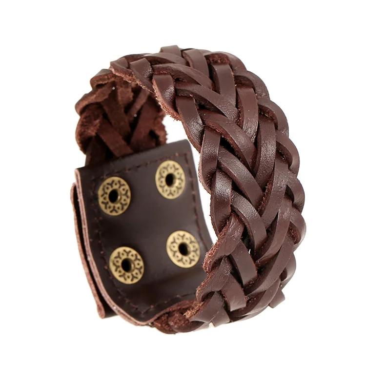 Ручной работы ретро из натуральной кожи тканые широкие мужские браслеты и панк
