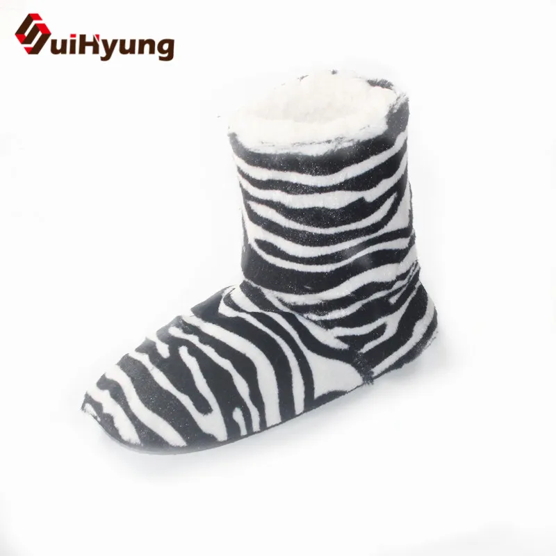 Suihyung/зимняя теплая Домашняя обувь; Плюшевые тапочки с мягкой подошвой; женские домашние тапочки из флиса с полосками зебры; женская обувь из хлопка; botas
