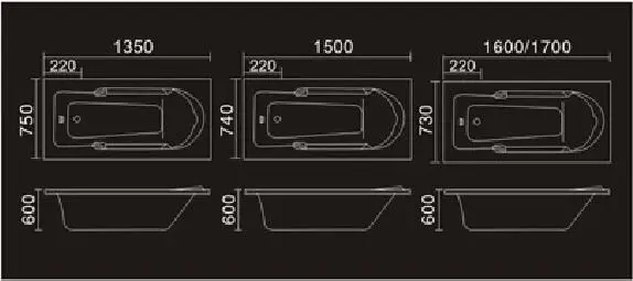 

1700mm Drop in Fiberglass Soaking Bathtub Acrylic Embedded Armrest Hotel Project Simple Tub NS6033
