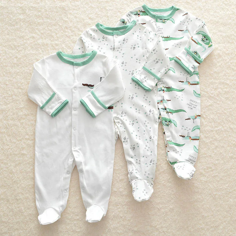 100% Cotton Baby Footies with Button Closure Girl/Boy Footie Sleepwear Pajamas 0-12 Months 3 Pack | Детская одежда и обувь