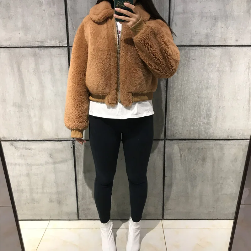 Женские замшевые куртки ягненка Кожаная куртка ягненка Меховая куртка shearling jacket
