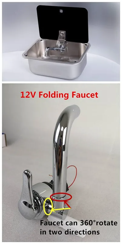 sink and 12V faucet Лодка Караван Camper раковина из нержавеющей стали с крышкой из закаленного стекла 380*280*136 мм GR-566A - Цвет: sink and 12V faucet